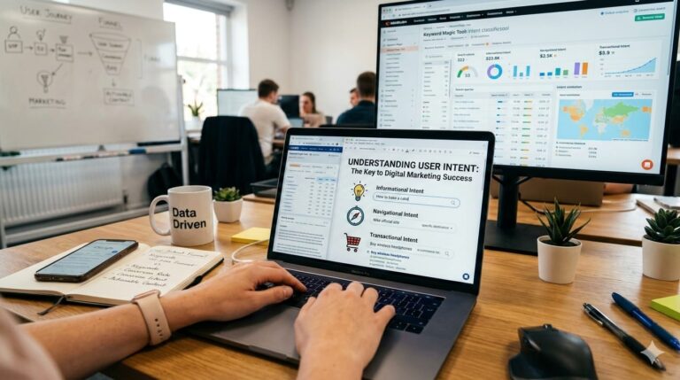 a guy using computer and you see user intent